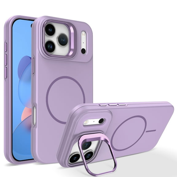 For iPhone 14/13 Magnetic Phone Case,[Compatible with Mag-Safe],Built-in Contractile Lens Ring Kickstand,Anti-fingerprint Matte SkinFeel Back,Ultra Slim Shockproof Phone Case,Purple