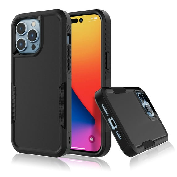 for iPhone 14 14 Pro Max 14 Plus Case, 2 in 1 Heavy Duty Armor Shockproof Tough Hybrid Dual Layer Rubber Drop Protection Soft Bumper Rugged Protective Phone Cover Case for iPhone 14 -Black