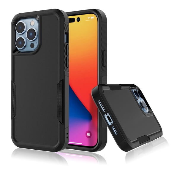 for iPhone 14 14 Pro Max 14 Plus Case, 2 in 1 Heavy Duty Armor Shockproof Tough Hybrid Dual Layer Rubber Drop Protection Soft Bumper Rugged Protective Phone Cover Case for iPhone 14 -Black