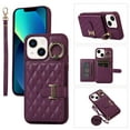 thumbnail image 1 of for iPhone 14 6.1" Detachable Shoulder Strap Wallet Case, with Card Slots & 360-degree Rotation Stand Ring Flip Premium PU Leather Protective Cover Lanyard for Women Girls, Deeppurple, 1 of 11