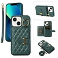 thumbnail image 1 of for iPhone 14 6.1" Detachable Shoulder Strap Wallet Case, with Card Slots & 360-degree Rotation Stand Ring Flip Premium PU Leather Protective Cover Lanyard for Women Girls, Darkgreen, 1 of 11