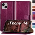 thumbnail image 1 of for iPhone 14 6.1" Phone case,[3 Credit Card Slot][RFID Blocking Leather] Flip Folio Book Shockproof Protector,Holder Stand Cases,Women Men for Apple 14 Wallet Cover,Wine Red, 1 of 12
