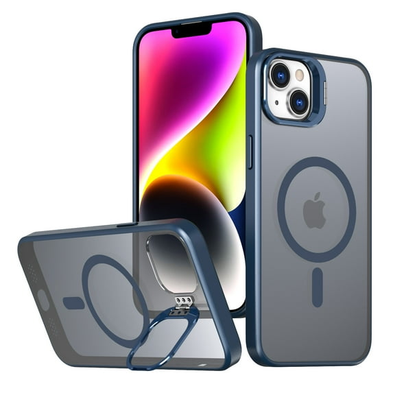 for iPhone 14 Back Case with Camera Stand, Compatible with Magsafe Military Grade Shockproof Protective Translucent Matte Magnetic Slim Fit Phone Case for iPhone 14, Blue
