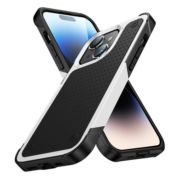 for iPhone 14 Back Case, Luxury Hybrid TPU + PC Shockproof Protective Slim Fit Lightweight Durable Anti-falling Thin Phone Case Cover for iPhone 14, White