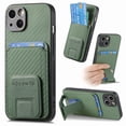 thumbnail image 1 of for iPhone 14 Back Case, Luxury Ultra Slim Carbon Fiber Card Slot with Kickstand Shockproof Protective, Support Car Magnetic Mount Case Cover for iPhone 14, Green, 1 of 8