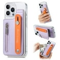 thumbnail image 1 of for iPhone 14 Back Wallet Case with Card Holder Zipper Pocket, Wristband Flip Kickstand, RFID Blocking Secure Hand Grip PU Leather Shockproof Clear Phone Cover for iPhone 14, Purple, 1 of 10