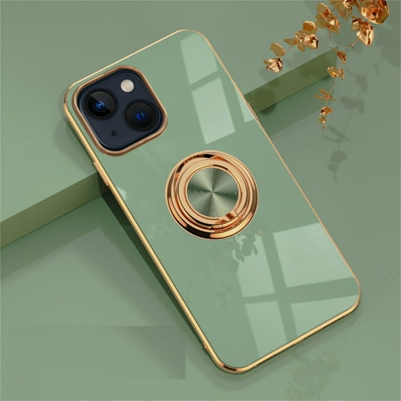 iPhone 14 Case 2022, Allytech Ring Holder Stand Case Plating Edge 360 Rotation Kickstand Slim Soft Flexible TPU Protective Cover for iPhone 14 6.1" 2022, Fruitgreen