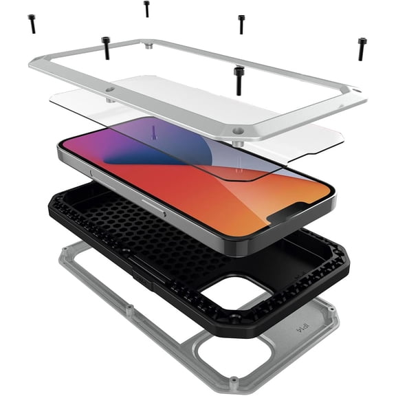 For iPhone 14 Case, 360 Full Body Protective Cover Heavy Duty Shockproof Tough Armour Aluminum Metal Case with Silicone Built-in Screen Protector for Apple iPhone 14 6.1 Inch