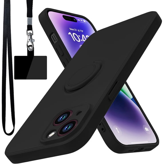 for iPhone 14 Case,Built-in 360° Rotatable Ring Holder|Anti-Scratch Soft Microfiber Lining|Support Car Mount|iPhone 14 Phone Case Cover for Girls Women Black 10-ip14-01