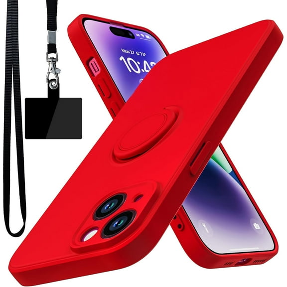 for iPhone 14 Case,Built-in 360° Rotatable Ring Holder|Anti-Scratch Soft Microfiber Lining|Support Car Mount|iPhone 14 Phone Case Cover for Girls Women Red 10-ip14-02