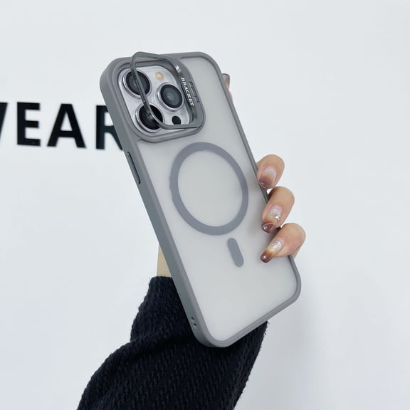 for iPhone 14 Case, Built-in Stash Camera Stand Matte Translucent Slim Cover for iPhone 14 Compatible with Magsafe Shockproof Protective Phone case for Women Men, Gray