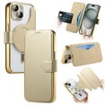 thumbnail image 1 of for iPhone 14 Case Card Holder, 2-in-1 Magnetic Wallet PU Leather Flip Cover RFID Blocking Clear Back [Camera Lens Protector] Ultra-Slim Business Magnetic Phone Case with Flip Stand, Gold, 1 of 11