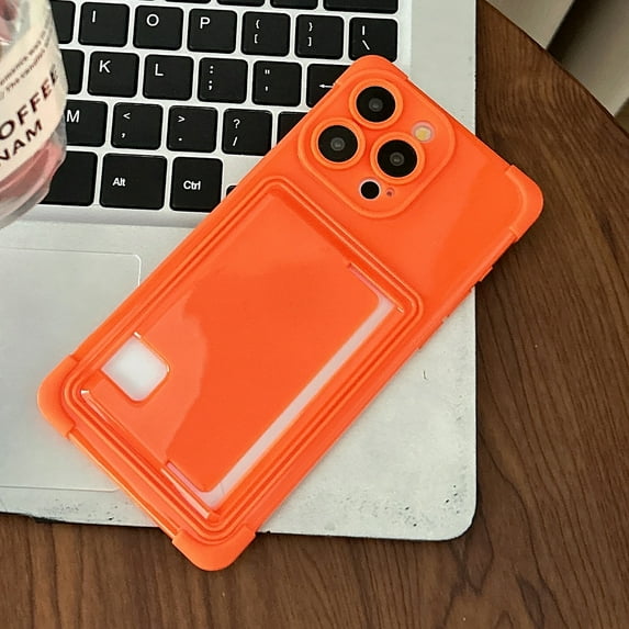 for iPhone 14 Case with Card Holder, Flexible TPU Cover Credit Card ID Slot, All-inclusive Camera Shockproof Protective Slim Wallet Phone Cover for iPhone 14, Orange