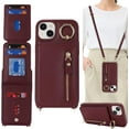 thumbnail image 1 of iPhone 14 Case with Card Holder for Women, iPhone 14 Phone Case Wallet with Strap Credit Card Slots Crossbody with Kickstand Zipper Case for iPhone14 - Red Wine, 1 of 16
