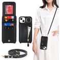 thumbnail image 1 of iPhone 14 Case with Card Holder for Women, iPhone 14 Phone Case Wallet with Strap Credit Card Slots Crossbody with Kickstand Zipper Shockproof Case for iPhone14 - Black, 1 of 18