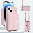 thumbnail image 1 of for iPhone 14 Case with Card Holders Kickstand and Shoulder Strap for Women, Phone Case Wallet Compatible PU Leather Button Flip Shockproof Wallet Case for iPhone 14 - Pink, 1 of 9