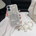 thumbnail image 1 of for iPhone 14 Case with Chain, [Compatible with MagSafe] Glitter Crystal Diamond Rhinestone Sparkle Sparkly Bumper Camera Lens Protector Shockproof Phone Case for iPhone 14, Silver, 1 of 5