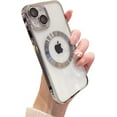 thumbnail image 1 of for iPhone 14 Case  Clear with Camera Lens Protector Full Protection MagSafe Electroplated Silicone Dust-Proof Net Shockproof Protective Case Cover 6.1 Inch - Silver, 1 of 14