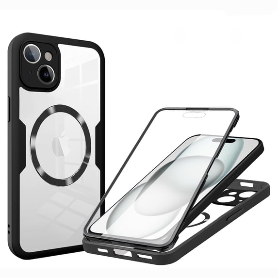 for iPhone 14 Case Clear, Magnetic Case with Screen Protector, Compatible with MagSafe, Not Yellowing Shockproof Full Body Protection Slim Transparent Phone Case for iPhone 14, Black