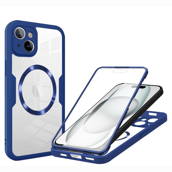 for iPhone 14 Case Clear, Magnetic Case with Screen Protector, Compatible with MagSafe, Not Yellowing Shockproof Full Body Protection Slim Transparent Phone Case for iPhone 14, Blue