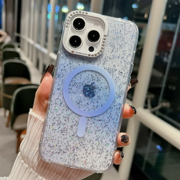 for iPhone 14 Case, Compatible with MagSafe Clear Glitter Magnetic Military Grade Drop Protection Anti Yellowing Slim Case Shockproof Protective Sparkly Women Girls Cover - Blue
