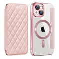 thumbnail image 1 of for iPhone 14 Case Compatible with Magsafe, Slim Fit Flip Protective PU Leather Wallet Case with RFID Blocking Card Slot Build-in Len Protector for iPhone 14, Pink, 1 of 9