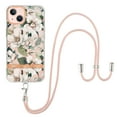 thumbnail image 1 of For iPhone 14 Case with Crossbody Lanyard, Cute Flower Patterned Shockproof Cover with Hybrid Soft Crystal TPU Bumper, Adjustable Shoulder Neck Girls Women For iPhone 14,Green, 1 of 7