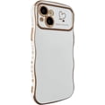 thumbnail image 1 of for iPhone 14 Case,Curly Wavy Grip Design Plated Love Heart Luxury Phone Case, Full Camera Lens Protection Fun Cute Side Small Pattern Electroplate Slim Soft Wave Case for iPhone 14,White, 1 of 16