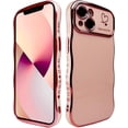 thumbnail image 1 of for iPhone 14 Case,Curly Wavy Grip Design Plated Love Heart Luxury Phone Case, Full Camera Lens Protection Fun Cute Side Small Pattern Electroplate Slim Soft Wave Case for iPhone 14,Pink, 1 of 15