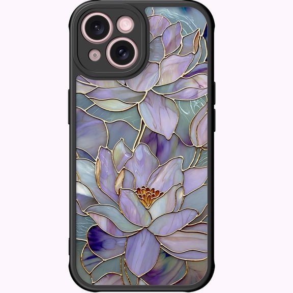 for iPhone 14 Case Cute, Aesthetic Floral Hard Shell, Compatible with Magsafe, Trendy Unique Retro Coquette Protective Slim Phone Cover for Women Girls, Blooming Purple Lotus