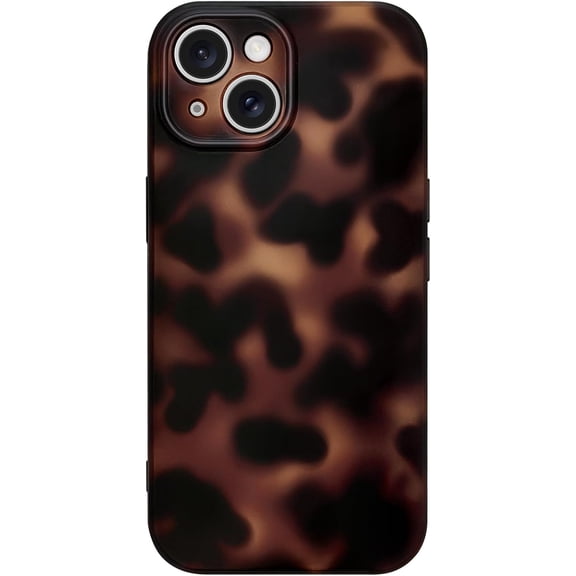 for iPhone 14 Case Cute Matte Amber Leopard Print Cheetah Pattern Tortoise Shell Phone Cases for Women Men, Slim Anti-Scratch Soft TPU Bumper Shockproof Rubber Protective Cover, Brown Amber