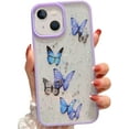 thumbnail image 1 of iPhone 14 Case Cute for Women Glitter Butterfly iPhone 13 Cases Girls Soft TPU Clear Sparkle Trendy Shockproof Bumper Phone Case iPhone 14 Cover 5G 6.1 Inch (Purple), 1 of 6