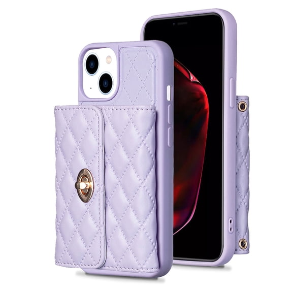 for iPhone 14 Case, Elegant Wallet with Card Holder for Women PU Leather Case with Kickstand with Shoulder Strap Anti-shock Protective Phone Case for iPhone 14, Lightpurple