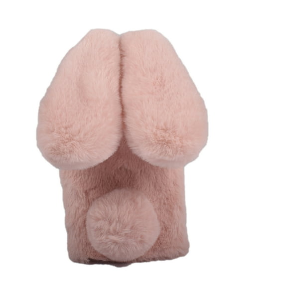 for iPhone 14 Case for Girls, Luxury Women Cute Toy Warm Furry Fuzzy Soft Rabbit Ear Faux Fur Hair Plush Diamond Camera Frame Warm Winter Skin Case Cover for iPhone 14, Pink