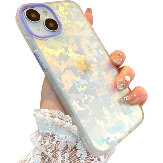 for iPhone 14 Case, Laser Bling Glitter Sparkly Cow Cute Pattern Phone Case Screen Protector Cute Pattern Designed for iPhone 14 Case Girls Women -Purple