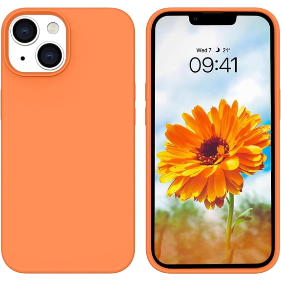 for iPhone 14 Case, Liquid Silicone Case for iPhone 14, Soft Gel Rubber Slim Microfiber Lining Cushion Texture Cover Shockproof Protective Phone Cases Cover for iPhone 14 6.1'', Warm Orange