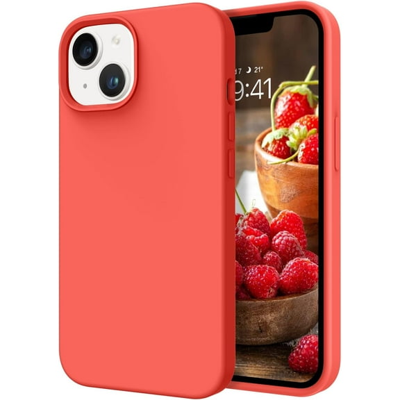 iPhone 14 Case, Liquid Silicone Soft Gel Rubber iPhone 14 Phone Case Slim Phone Case with Microfiber Lining Shockproof Protective Phone Cases Cover for 6.1 inch iPhone 14, Coral Red