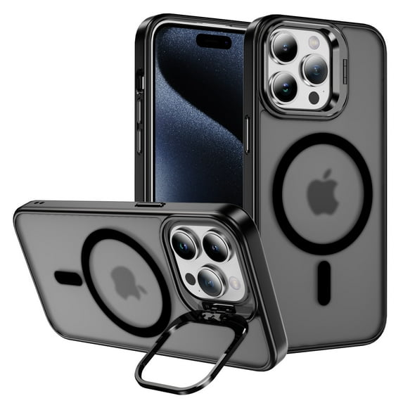 for iPhone 14 Case, Luxury Clear Phone Case Compatible with MagSafe + Camera Stand Kickstand ShockPlusof Anti-Scratch Drop Plustective Frosted Back Case for iPhone 14 - Black