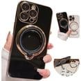 thumbnail image 1 of for iPhone 14 Case MagSafe Stand, [Compatible with MagSafe& Full Camera Lens Protection][360° Rotatable Magnetic Ring Stand][Luxury Golden Plating] Soft Slim Shockproof Case -Black, 1 of 10