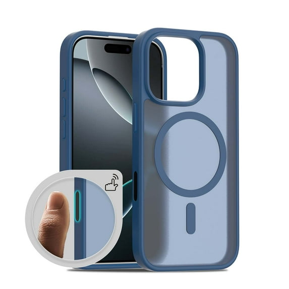for iPhone 14 Case: Magnetic Translucent Matte Shockproof Slim Compatible with MagSafe - Military Grade Drop Proof Hard Back Anti-Fingerprint Protective Cell Phone Cover,Darkblue