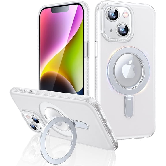for iPhone 14 Case [Not Yellowing] [Military Grade Protection] [No.1 Strong Magnets] Magnetic Metal Matte Built-in Compatible with MagSafe Stand Case 6.1 inch 2022, Matte Clear