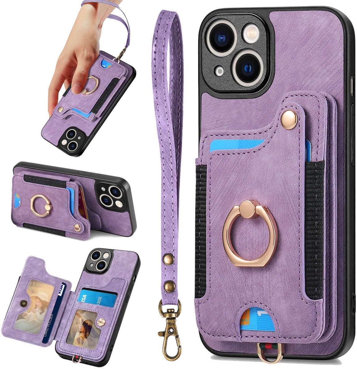 for iPhone 14 Case,Phone Case for iPhone 13,Card Holder Wallet,Ring