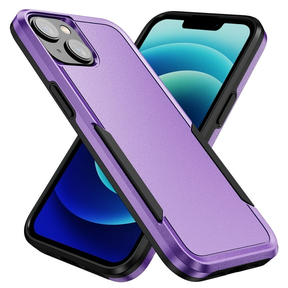 for iPhone 14 Case, Phone Case Heavy Duty 2 in 1 Full Body Rugged Shockproof Hybrid Hard PC Soft TPU Bumper Drop Protective Girls Women Boy Men Covers for iPhone 14, Purple+Black