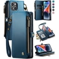 thumbnail image 1 of for iPhone 14 Case, RFID Blocking for iPhone 14 Wallet Case for Women Men with Credit Card Holder Slots Zipper Book Flip PU Leather Protective Cover for iPhone 14 Phone Case, Dark Blue, 1 of 11
