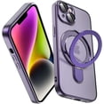 thumbnail image 1 of for iPhone 14 Case with Ring Holder [Compatible with MagSafe] [Invisible Kickstand] Clear TPU Shockproof Magnetic Stand Cover for iPhone 14 Phone Case, Purple, 1 of 12