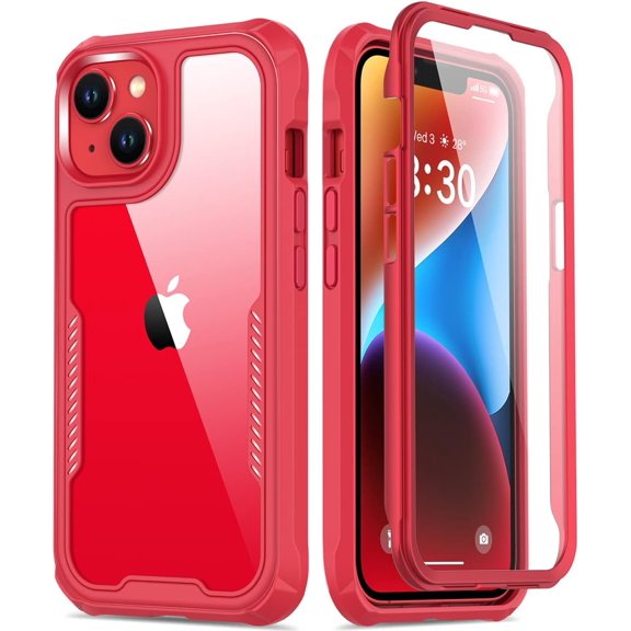 iPhone 14 Case with Screen Protector,Mili-Grade Heavy Duty Protection Pass 21ft. Drop Tested Durable Slim-fit Clear Plastic Cover Protective Phone Case for Apple iPhone 14 6.1" Red