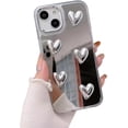 thumbnail image 1 of for iPhone 14 Case, [Shiny Chrome Silver Heart][Mirror Creative Phone Case][Stylish Plated 3D Heart] Soft TPU Drop and Shock Resistant for Women and Girls 6.1", 1 of 12