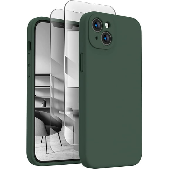 for iPhone 14 Case, Silicone Upgraded [Camera Protection] Phone Case with [2 Screen Protectors], Soft Anti-Scratch Microfiber Lining Inside, 6.1 inch, Alpine Green