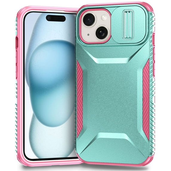 for iPhone 14 Case with Sliding Camera Lens Cover, Shockproof Rugged Hard PC Back & TPU Edge Military Grade Dual-Layers Protection Non-Slip Phone Case for iPhone 14, Green