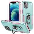 thumbnail image 1 of for iPhone 14 Case, Slim Fit Military Grade Drop Tested Dual Layer Shockproof Case with 360 Ring Holder Kickstand Protective Rugged Car Magnetic Non-Slip Phone Case,Green+Pink, 1 of 11